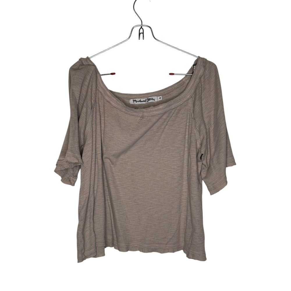 Michael Stars Women's Tank Top Scoop Neck Cropped Short Sleeve Beige One Size‎